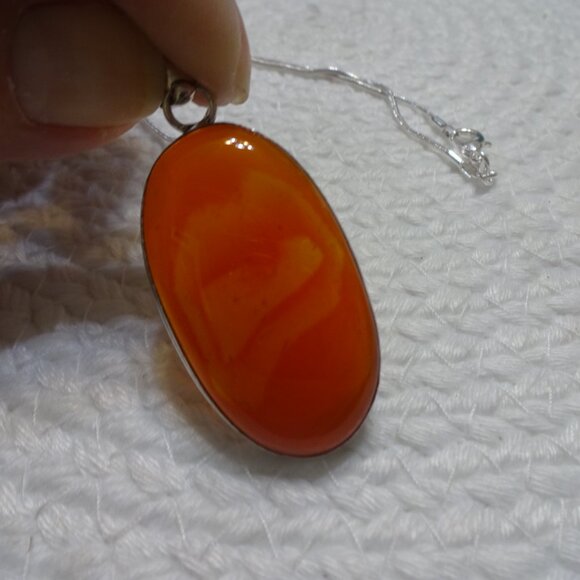 Natural CARNELIAN Handmade Sterling 925 Pendant/Chain #847C - Picture 2 of 3